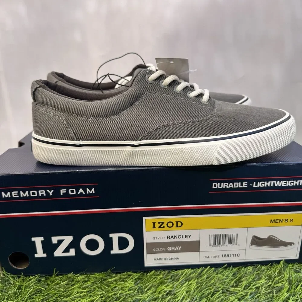 Izod Men's Rangley Canvas Memory Foam Gray Lace Up Sneaker Shoes Size 8